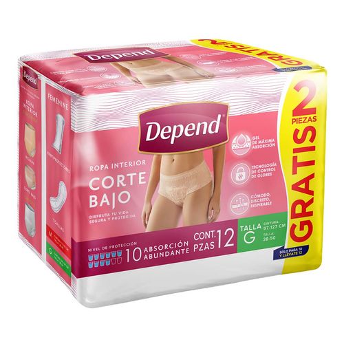 Ropa Interior Desechable para Incontinencia Depend Corte Bajo Talla Grande 10 Piezas