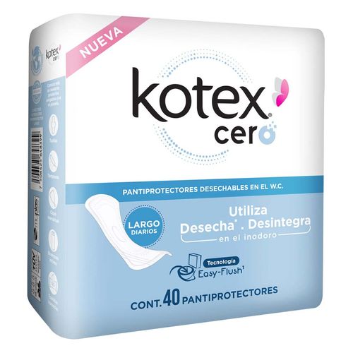 Pantiprotector Kotex Largo Cero Paquete con 40 Pantiprotectores