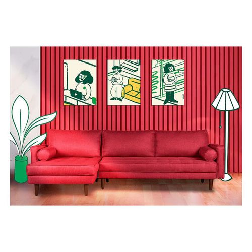 Sala Modular Makora Reversible Sofa Cama Nadine Rojo  Lino