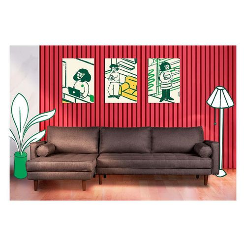 Sala Modular Makora Reversible Sofá Cama Nadine Chocolate Lino