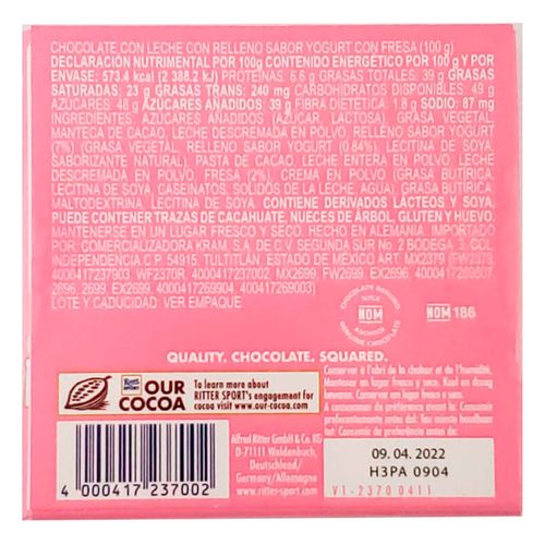 Chocolate de Leche Ritter Sport de Fresa con Yogurth 100g
