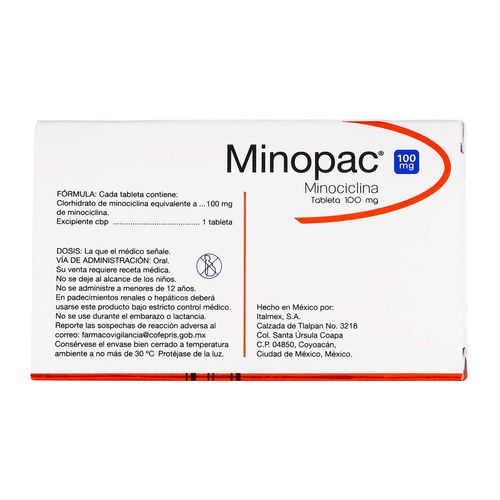 Minopac 100mg Caja con 30 Tabletas
