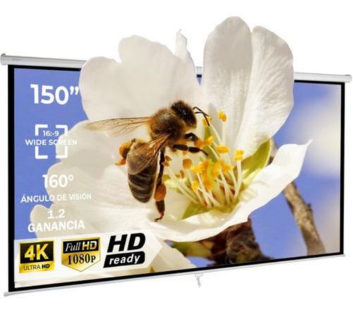 Pantalla Manual Proyeccion 150' Full Hd 1080p 16:9 Retractil Audiotek