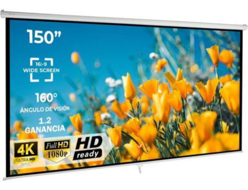 Pantalla Manual Proyeccion 150' Full Hd 1080p 16:9 Retractil Audiotek