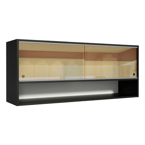 Armario Aéreo Madesa Reims 120cm 2 Puertas de Correr de Vidro Reflex 1 Nicho Preto