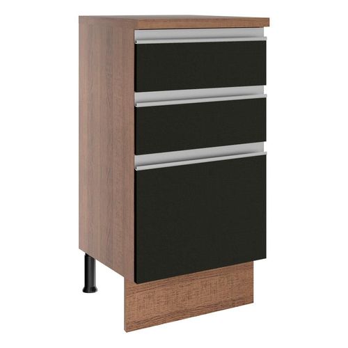 Mostrador Madesa Glamy 40 cm 3 Gavetas Rustic Preto