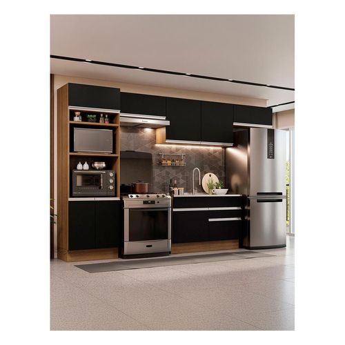 Armario de Cocina Completa 350cm Rustic Preto Glamy Madesa 01