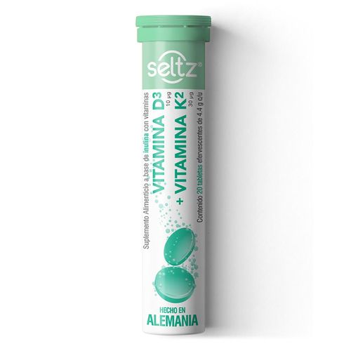 Tabletas Efervescentes Seltz Vitamina D3 + K2 Sabor Limón y Yerbabuena 20 Tabletas