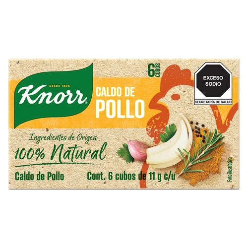 Caldo de Pollo 100% Natural de Knorr 6 cubos de 11g c/u