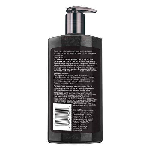 Limpiador Profundo de Poros Bioré Con Carbón Natural 200ml