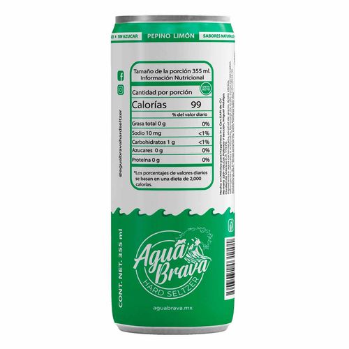 Bebida Hard Seltzer Agua Brava Pepino Limón 355 ml
