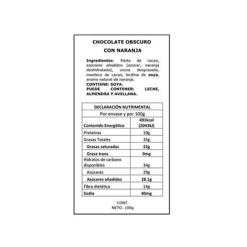 Chocolate Valor Naranja con 70% de Cacao de 100g