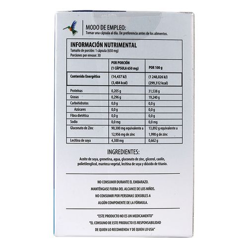 Suplemento Alimenticio Zinc Best Health 650mg 30 Cápsulas