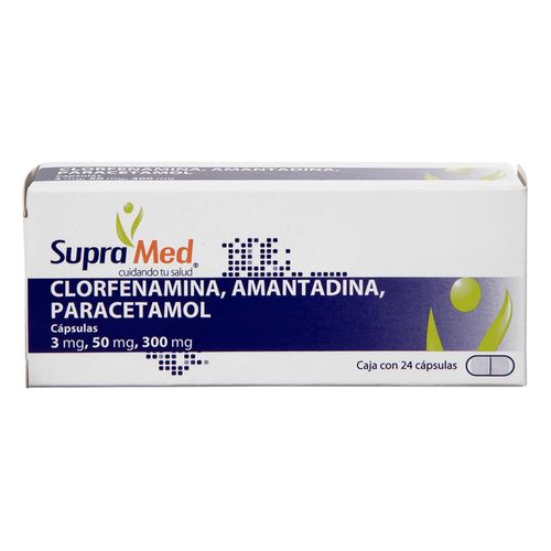 Cápsulas Supra Med Amantadina 50mg Clorf 3mg Paracetamol 300mg Caja con 24 Cápsulas