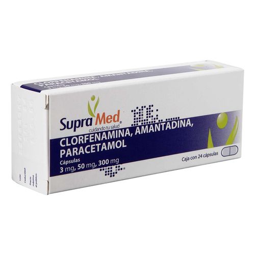 Cápsulas Supra Med Amantadina 50mg Clorf 3mg Paracetamol 300mg Caja con 24 Cápsulas