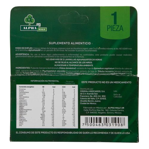 Suplemento Alimenticio Alpha Male Caja con 1 Sobre con 1 Laminilla