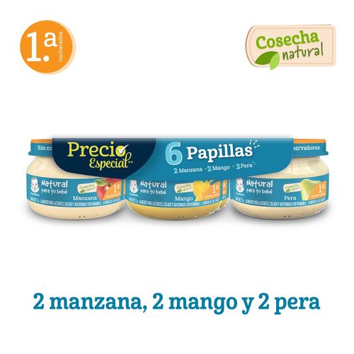 Papilla Gerber Cosecha Natural Etapa 1 Variedad de Sabores 6 Frascos 71g Cada Uno