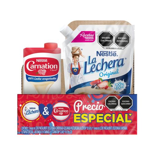 Leche Condensada Nestlé La Lechera 1 DoyPack Original 670g + 1 Envase Carnation Clavel 720g