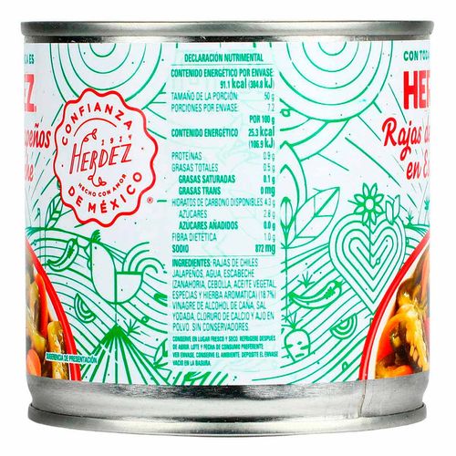 Chile Herdez Jalapenos En Rajas 380g