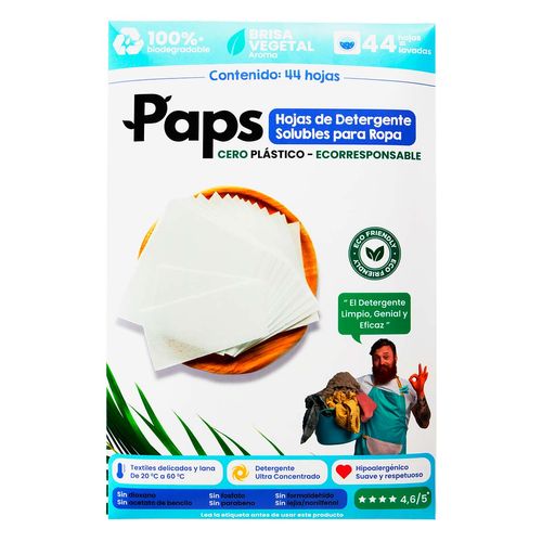 Hojas de Detergente Paps Brisa Vegetal Soluble 44 Hojas