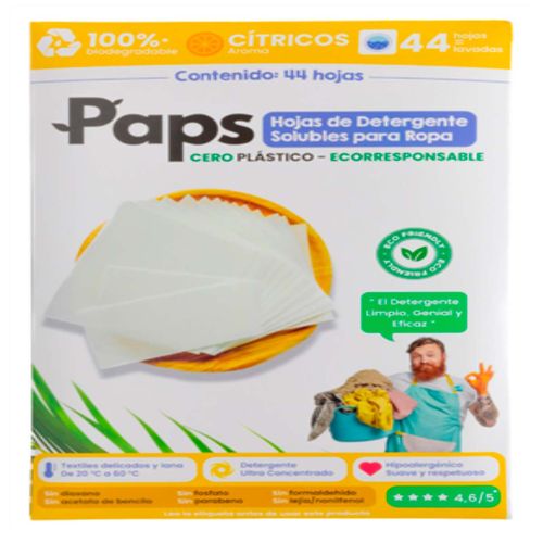 Hojas de Detergente Paps Cítricos Soluble 44 Hojas
