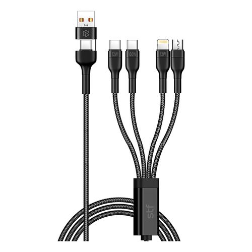 Cable STF 4 en 2 USB/Tipo C/ Micro USB y Lightning 100W Carga Ultra Rápida