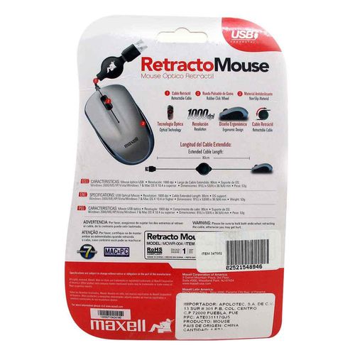 Mouse Retráctil Alámbrico MOWR-004