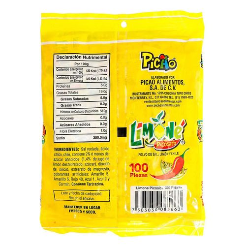 Dulce Picao Limoné Picosito 100 Piezas