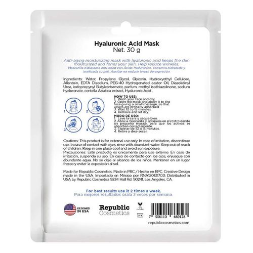 Mascarilla Facial Hidratante Republic Cosmetics Ácido Hialurónico 30g