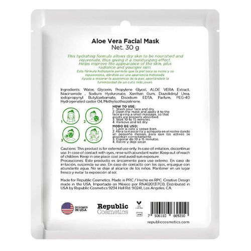 Mascarilla Facial Republic Cosmetics Hidratante y Humectante Aloe Vera 30g