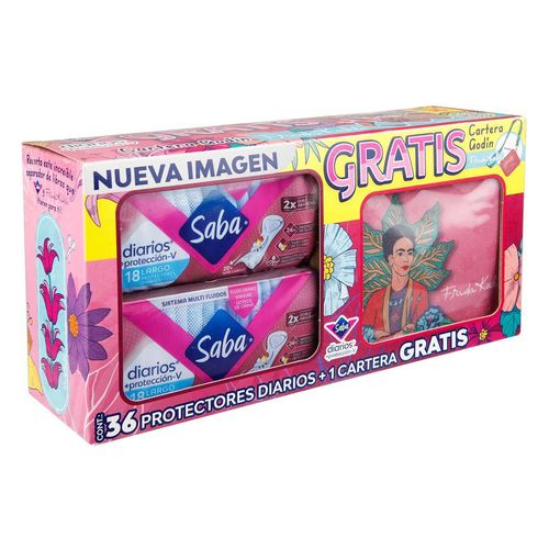 Pantiprotector Diario Saba Día 36 Piezas + Cartera Frida Kahlo