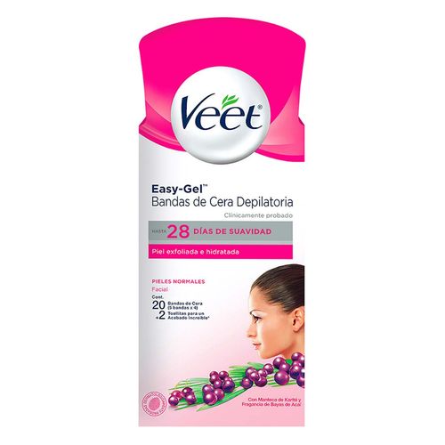 Bandas Depilatorias Faciales Veet para Piel Normal 20 Bandas