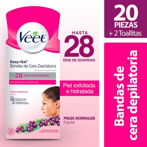 Bandas Depilatorias Faciales Veet para Piel Normal 20 Bandas