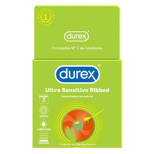 Condones de Látex Durex Ultra Sensitivo Ribbed 3 Condones