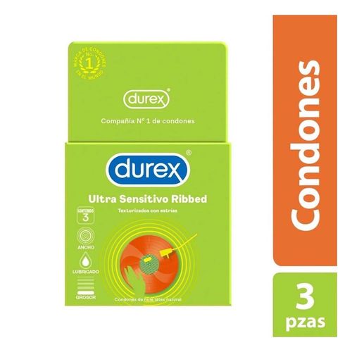 Condones de Látex Durex Ultra Sensitivo Ribbed 3 Condones