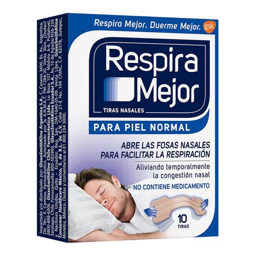 Tiras Nasales Respira Mejor para Piel Normal Caja con 10 Tiras