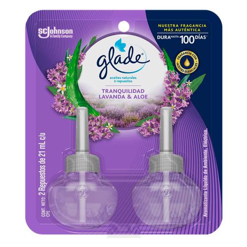 Aromatizante Líquido Eléctrico Glade Aceites Naturales Lavanda y Aloe 2 Repuestos de 21ml c/u