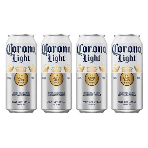 Cerveza Corona Light 4 Pack Latón de 473ml