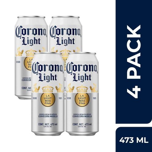 Cerveza Corona Light 4 Pack Latón de 473ml