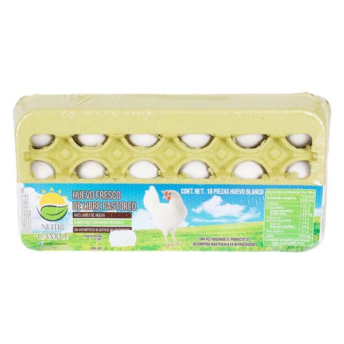 Huevo Blanco Fresco de Libre Pastoreo Nutri Campo 18 Piezas