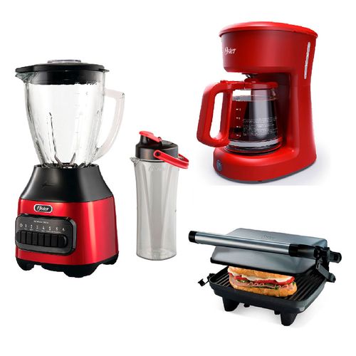 Combo Oster Licuadora, Vaso, Cafetera y Grill Rojo