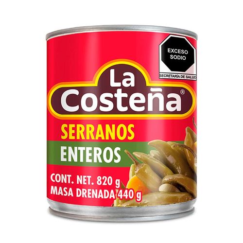 Chiles Serranos La Costeña Enteros en Escabeche 820g