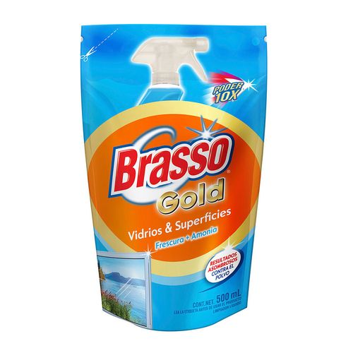 Limpiador de Vidrios Brasso Vidrios y Superficies Amonia Repuesto 500ml