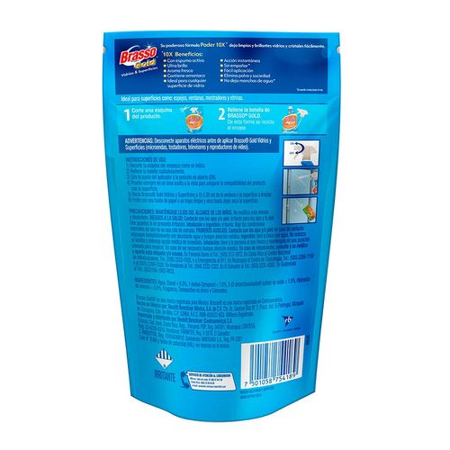Limpiador de Vidrios Brasso Vidrios y Superficies Amonia Repuesto 500ml