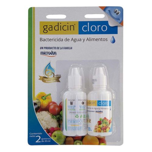 Desinfectante de Alimentos Gadicin Cloro Agua y Alimentos 2 Goteros de 20ml