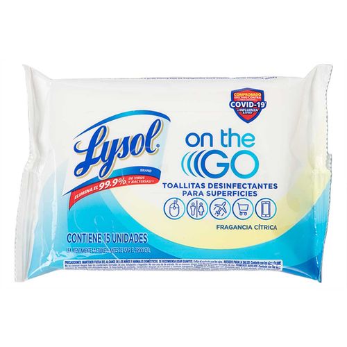 Toalla Desinfectante Lysol para superficies con 15 Toallitas