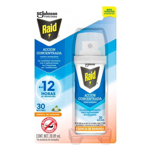 Insecticida Mosquitos Raid Aerosol Acción Concentrada Esencia de Naranja 20.09ml
