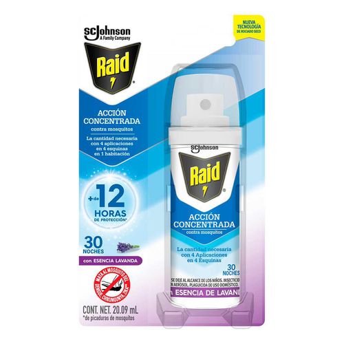 Insecticida Raid Acción Concentrada Contra Mosquitos Aroma Lavanda 20.09ml