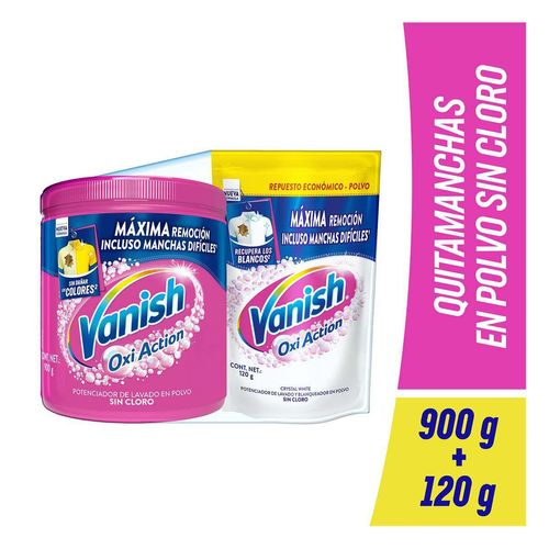 Quitamanchas en Polvo Vanish para Ropa de Color 900g + Ropa Blanca 120g