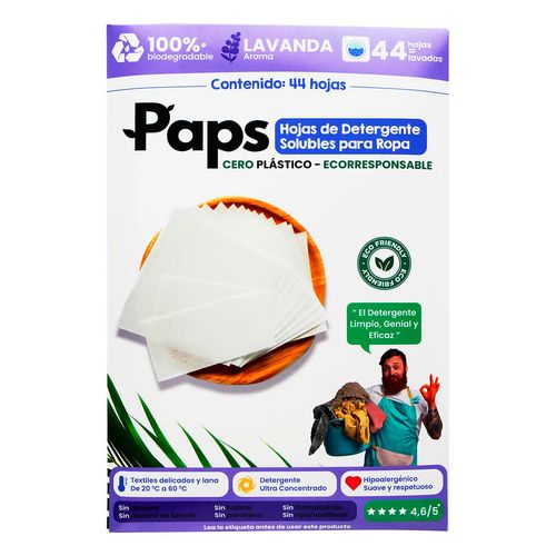 Hojas de Detergente Paps Lavanda Soluble 44 Hojas